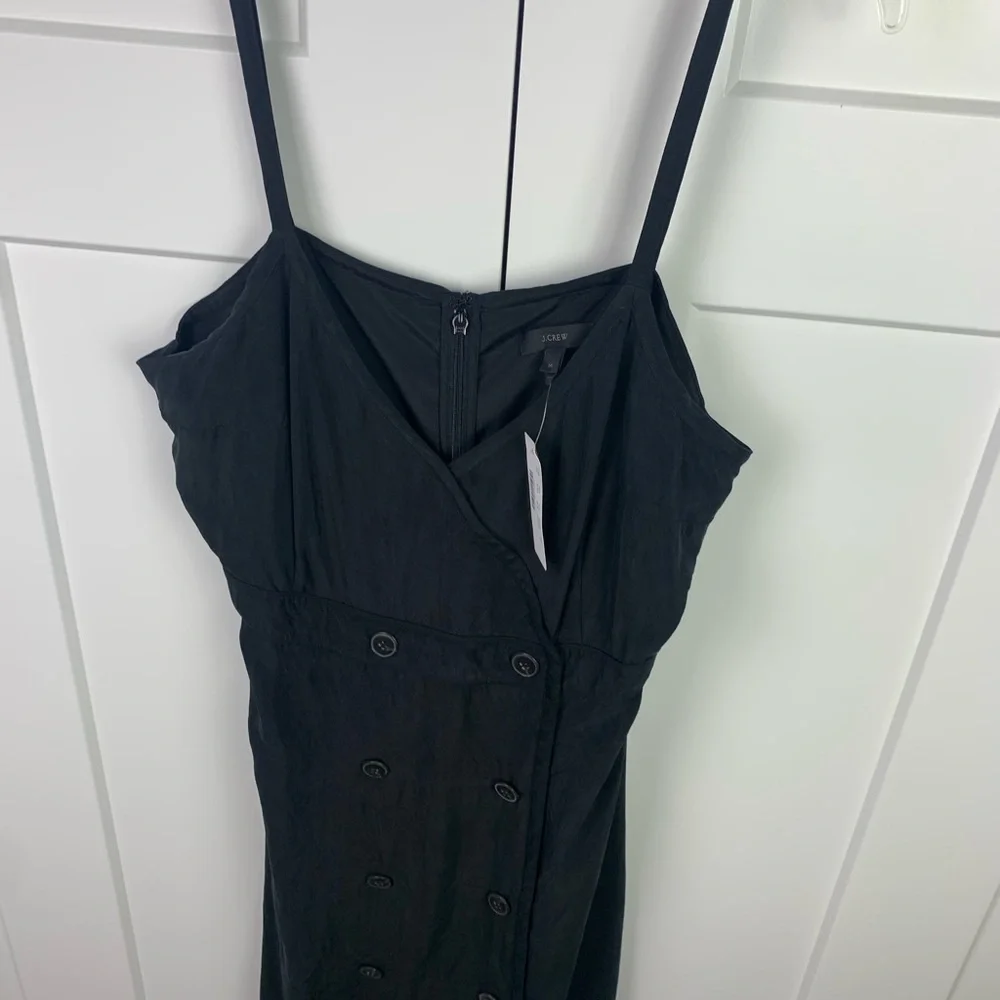 NWT J Crew 14 Double Breasted Black Strappy Japanese Cupro Midi Dress Preppy